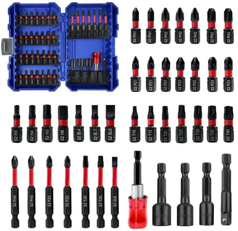 Greywolf Impact Driver Bit Set, 40 Piece 1/4 Impact Driver Bit Set, S2 Magnetic Magnetic S2 Steel Phillips/Slotted/Square/Torx Driver Bits with Retractable Bit Holder and Magnetic Nut Driver
