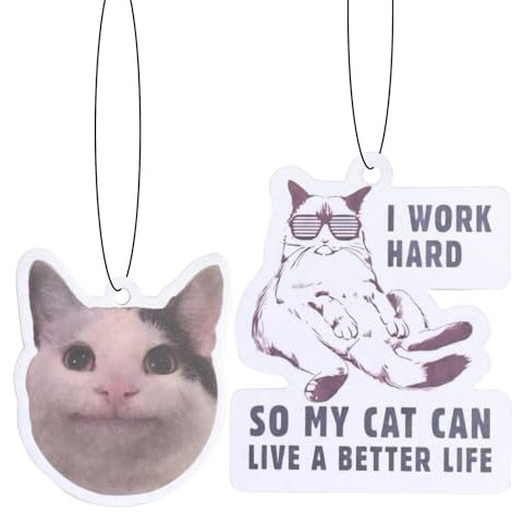 LHOEST 2 Stück Duftbaum Auto Lustig Katze Ausdruck, Lustige Personalisiert Duftbäume für Auto Deko Duft Duftspender Duftanhänger Lufterfrischer für Auto Zubehör Lustig