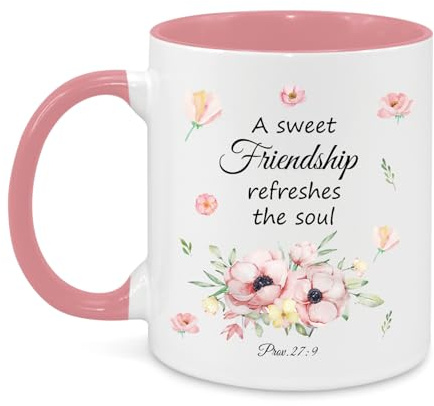 SdetYuia Christian Gifts for Women Friendship Mug 11Oz,Cute Mug for Women with Bible Verse:A Sweet Friendship Refreshes The Soul Coffee Cup Birthday Gifts for Friends