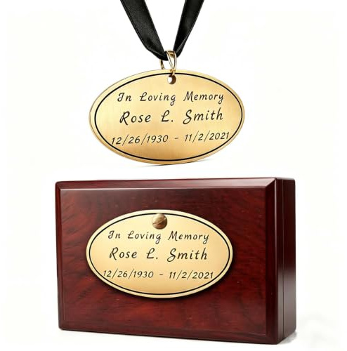 signxuni Urn Plaque Custom - Name Plate for Urn 2.7x1.4 | Engraved Oval Brass Pendant, Hang or Screw Mount