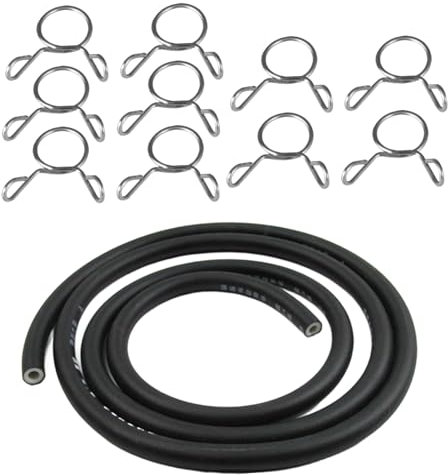 6mm Fuel Line Hose Kit - 1/4 Inch Inner Diameter Diesel Fuel Pipe with 10 Hose Clamps, 3.28ft/1Meter for Truck, Car, Motorcycle & Small Engine (Heavy Duty Oil Resistant)