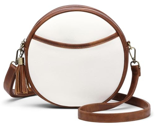 GAEKEAO Umhängetasche Damen, Vegan Leder Crossbody Bag Kleine Handtasche Runde Schultertasche mit Verstellbaren Gurten Schlüsselanhänger, Geschenk für Frauen
