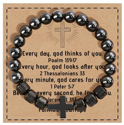 FANCIBAND Kreuz Armband Herren Jungen Perlenarmband Herren mit 8mm Obsidian Perlen Armbänder Christliche Geschenke Männer Konfirmation Kommunion Ostern Geburtstag Thanksgiving Weihnachten