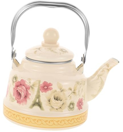 1, 1 L Tetera de Esmalte Vintage Hervir Agua para Cocina | Acabado Retro, Apta para Cocina de Inducción, Fácil de Servir, Ligera y Cómoda para Uso Doméstico
