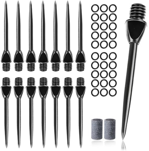 QSHXXROI 15 Stück Steel Dartpfeile Spitzen, Metallspitze Dartpfeile Spitzen, Steeldartspitzen Metall mit 30 Gummiringe, mit 2 Dartpfeile Spitzer, Steeldarts Spitzen für Dartpfeile Umrüsten Softdart
