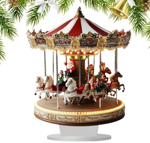 Merry Go Round Karussells, Traditionelle Karussellszene Aus Acryl | Weihnachtsdeko Nostalgie Karussel,2D Wohnung RotKarussell,Sammelfiguren Dorfszene Tischation Für Kinder Weihnachten Festival