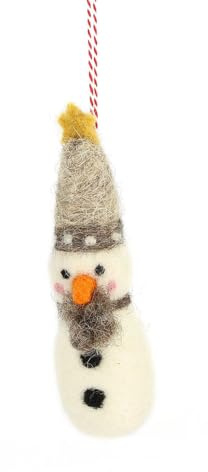 Globo Filz Anhänger handgefertigter Christbaumschmuck aus Wollfilz Deko Figur Weihnachten Ornament - Handmade in Nepal (Schneemann grau)