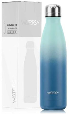 ENERGY GROUP ONLINE Borraccia Termica in Acciaio Inox 500 ml – Design WATERSY Azzurro Blu Sfumato – Isolamento 24h Freddo / 12h Caldo, Antigoccia, Senza BPA (Blu Sfumato)