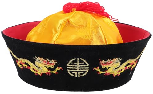 Cabilock Chinesischer Hut mit Zöpfen Qing Stil Filzhut für Cosplay und Partyfestliche Kopfbedeckung für Erwachsene