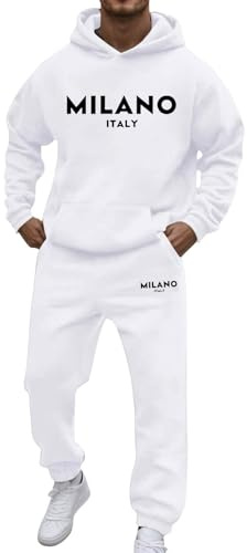 Survêtement en coton pour homme - Survêtement d'intérieur - Tenue décontractée - Sweat à capuche à manches longues avec poche et pantalon avec cordon de serrage - Imprimé lettres tendance