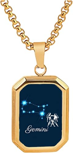 PJ4U Gemini Star Sign Constellation Gold Colour Necklace With Rectangle Pendant And Gift Box