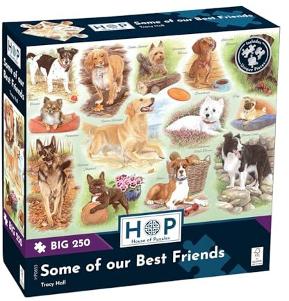 The House of Puzzles Some of Our Best Friends, Big 250 Piece Jigsaw | Dog & Animal Theme, Uniquely Shaped Extra Large Pieces, Art Illustrated by Tracy Hall, Deluxe Puzzling Gift for Adults