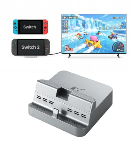 GuliKit Docking Station für Nintendo Switch 2/1/Oled, Tragbar TV Dock | 4K/60Hz, 100W PD, Firmware-Updates,Top-Kühlung, kippsicherer Breitfuß, hüllenfreundlich, Rundumschutz,