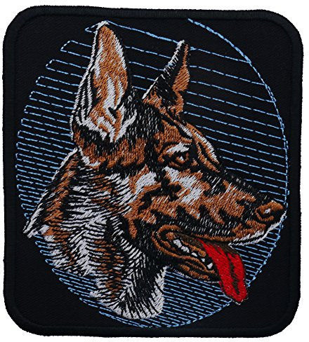 Aufnäher Schäferhund - Rec2 - im Hintergrund blau - ca. 8x9cm