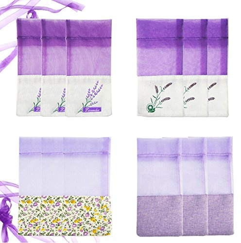 Geila 12pcs Sachet Empty Bags Purple Gauze Cotton-ramie Sacks for Lavender, Spice and Herbs (A)
