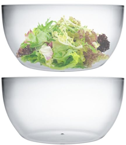 Qxbekmor Large Acrylic Salad Bowls and Serving Bowls, Great for Serving Salad, Popcorn, Chips, Dips, Condiments, Break-Resistant Set of 2, Clear 135 oz