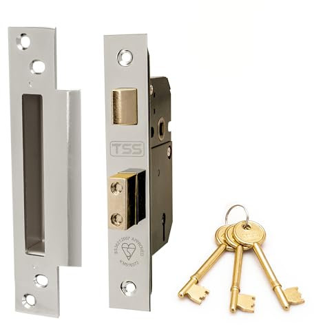 TSS High Security 5 Lever British Standard Mortice Sashlock with 3 Keys and Fixings, 3 (81mm) Polished Chrome, Insurance Approved for External Doors, British Standard BS3621:2007
