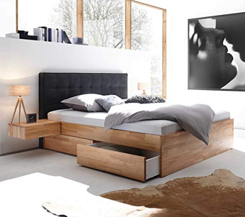 Hasena Bett Elito mit 2 Bettkästen Kernbuche Kopfteil Carbon 120x200