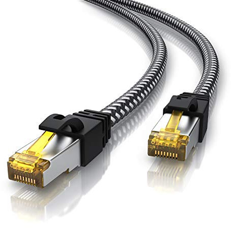 CSL - 0,5m Cable de Red Cat 7 - Gigabit Ethernet Cable LAN 10000 Mbit S - Revestido de Tela - Cat.7 Cable Crudo con Conector RJ 45 - S FTP blindaje Pimf - Switch Router Modem Access Point