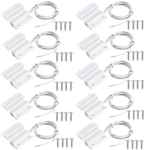 VISSQH 10 Paare NC Wired Tür Fenster Sensor Magnetschalter Haussicherheits Alarmsystem, Fenster- / Türkontaktsensor Verdrahtete Alarm Magnetischer Reedschalter(MC-38 Normalerweise Geschlossener)