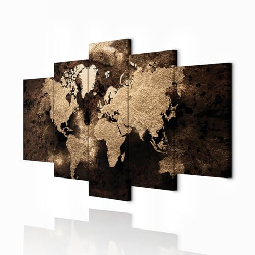decomonkey Wandbilder Weltkarte 200x100 cm 5 Teilig Wandbild Groß Büro Welt | Leinwandbild XXL, Deko, Wohnzimmer, Schlafzimmer, Wanddeko, Leinwand, Pictures For Wall, Poster, Wall Painting, Kontinent