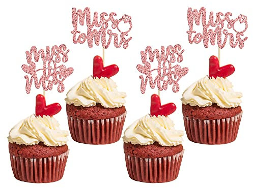 Gyufise 36Pcs Rose Gold Miss to Mrs Cupcake Toppers with Ring Heart Wedding Engagement Cake Picks Decorations for Bridal Shower Birthday Party Supplies