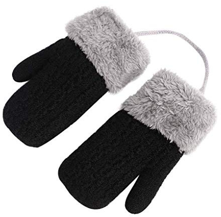 AfinderDE Kinder Kleinkind Baby Winter Fausthandschuhe Doppel Strickhandschuhe Fingerlos Handschuhe Jungen Mädchen Warme Vollfingerhandschuhe Infant Verdicken Strick Handschuhe für 1-4 Jahren