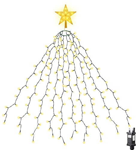 SALCAR Christmas Tree Lights with Star Topper, 3m x 10 Strands 360 LED Fairy Lights for 7-12ft Christmas Trees, Easy to Install with 8 Modes, Memory & Timer Function, Warm White