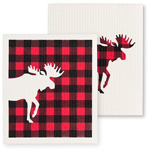 Abbott Collection Home Buffalo Check Elch Geschirrtuch 2er Set