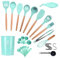 ONATISMAGIN Kitchen Utensils Set, 35pcs Non-Stick Silicone Cooking Utensils Set, Heat Resistance Cooking Tools, Kitchen Tools Gadgets Accessories, Spoons Spatula Set with Wooden Handle (Dark Green)