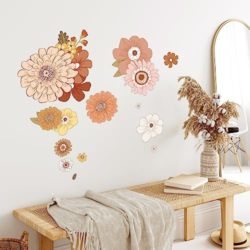 Tanlaby Retro Blumen Wandtattoo Große Boho Blumen Wandsticker Blühende Vintage Blume Wandaufkleber für Wohnzimmer Schlafzimmer Büros Sofa Hintergrund Hause Wanddekoration