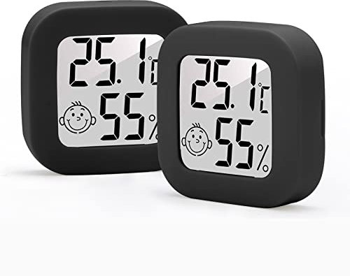 Thermometer Hygrometer 2 Stück Mini LCD Digital Präzise Thermometer, Weinkeller Datenspeicher, Geeignet für Babyzimmer, Schlafzimmer, Home Office Wohnzimmer, Kabelloses Luftfeuchtigkeit Meter