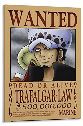 NANXIANG Anime One Piece Wanted Poster Trafalgar Law Wandkunst Bild Gemälde Poster Leinwand Kunstwerke Raumdekoration 40 x 60 cm