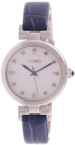 Seiko Femme | Cadran serti de Cristaux Blancs | Bracelet en Cuir Bleu SRZ545P1