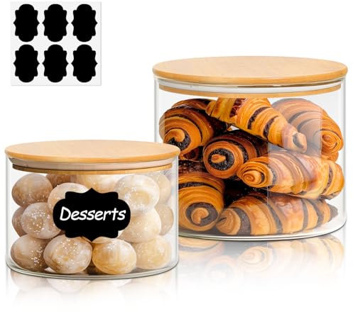 ComSaf Glass Food Storage Containers, 2950ml/1300ml Glass Flour and Sugar Containers with Airtight Lids, 7.1'' Wide Mouth Large Glass Jars with Bamboo Lid for Rice, Pasta, Oats, Grains, Cookie, Candy