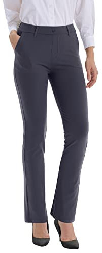 LaiEr Pantalon Femme Ceinture Boucles Stretch Pantalon de Travail Business Casual Jambe Droite Yoga Bootcut Pantalon avec Poches(Dgrey,XX-Large)
