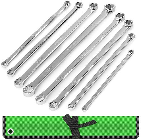 SWANLAKE 8PCS Extra Long Double Box End Wrench Set, CR-V, Less Effort Aviation Wrench Metric 8mm - 24mm