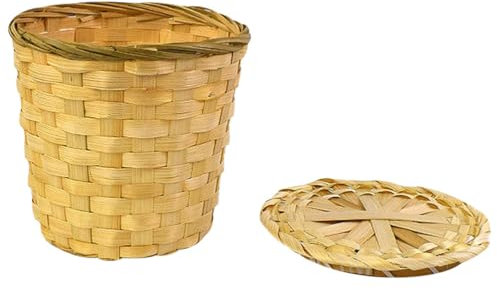 Round Bamboo Weaving Tea Basket with Lid - Mini Tea Storage Container or Eco-Friendly Waste Bin for Home and Office