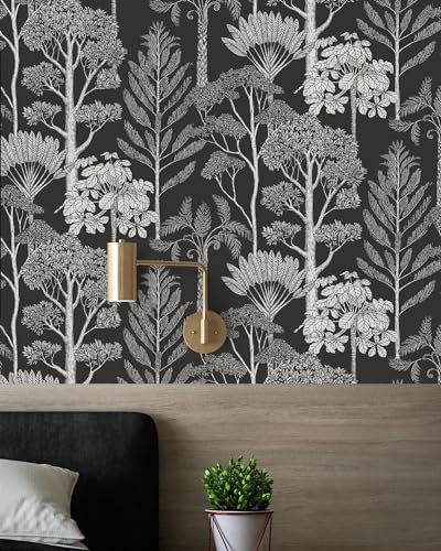 Lativo Forest Peel and Stick Wallpaper Vintage Boho Contact Paper for Cabinets Drawers Tree Self Adhesive Removable Wallpaper for Bathroom Bedroom Dark Moody Leaf Contact Paper Decor 17.3inW 197inL