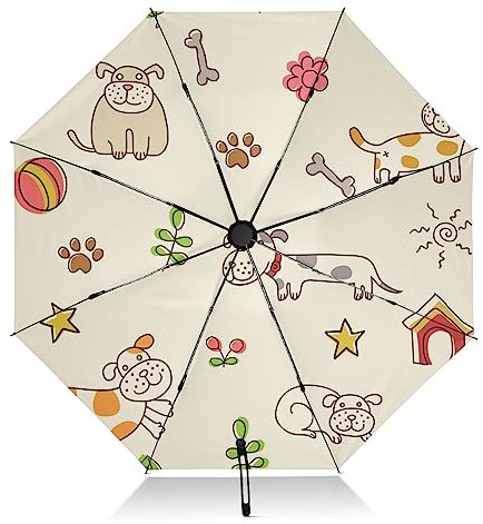 FRODOTGV Cartoon-Regenschirm mit niedlichem Kawaii-Hundemotiv, winddicht, umgekehrt, kompakter Regenschirm für Sonne, Regen, große 8 Rippen, faltbarer UV-Regenschirm, automatisch, für Männer und