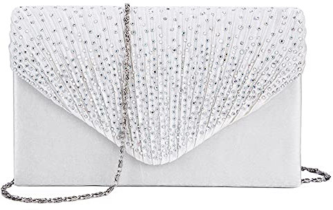 Abendtasche Damen Satin-Kupplung Hochzeitstasche Party Brauttasche Handtasche Elegant (Silber)