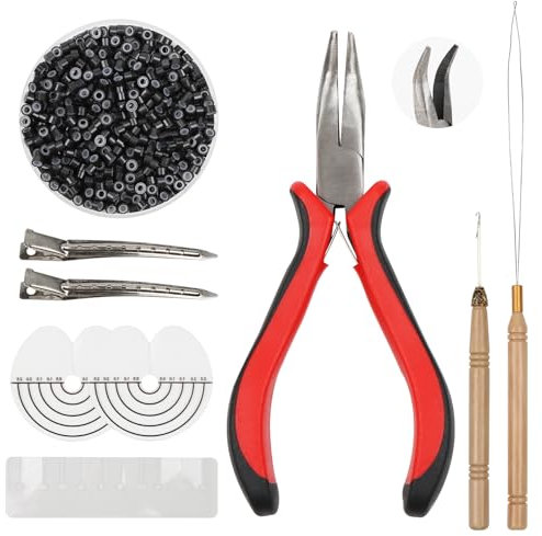 TRUEIN Microrings Extensions Haarverlaengerung, 500PCS Microring Nanoringe mit Silikon 5mm, Microring Hair Zangen, Microring Nadel Einfädler, Ziehen Haken, Haarspange, Schutz Schablonen Hitzeschutz