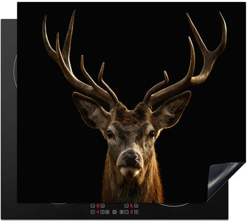 KitchenYeah© Induction Hob Protector Mat Stove Cap Top Cover Kitchen Cooker | 20.3x22.7 / 57.6x51.6 cm - Covers for Electric Hobs Vinyl Deer - Antlers - Animal - Brown - Black