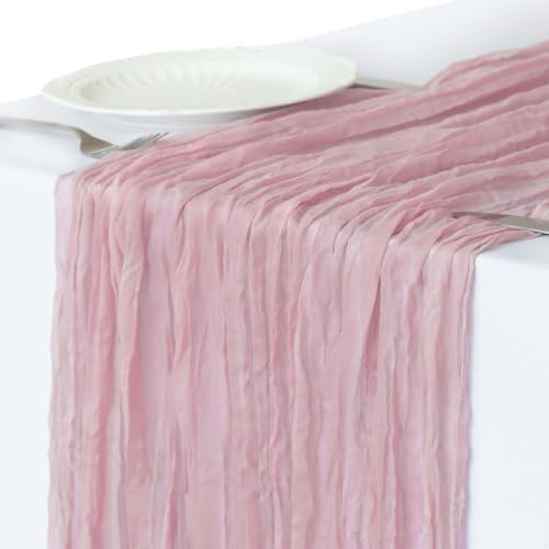 Valentinstag-Tischläufer, 3 m, altrosa Gaze, Tischläufer für Valentinstag, Dekorationen, Mädchen, Babyparty, Brautparty, Teeparty, Tischdekoration