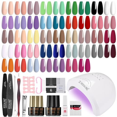 ROSALIND Set Starterset mit lampe 48W, 43 Farben UV Nagellack Starterset Nackt Rosa Grün Schwarz Weiß Lila Blau Gelnägel Starterset Gellack Nägel Nagelstudio Set