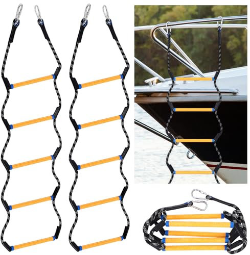Ribbonlic 2 Pcs Boat Rope Ladder 5 Step Heavy Duty 440 Lbs Flexible Rope Ladder Boat Boarding Ladders Marine Ladder for Inflatable Boat Pontoon Boat Fishing Boat Kayak Canoeing Motorboat Climbing Game