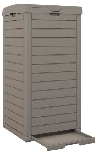 GIANTEX Cubo de Basura para Exterior de 118 L, con Tapa y Asa, Contenedor de Basura Impermeable con Bandeja de Recogida, Cubo de Basura para Jardín, Terraza, Balcón (1, Marrón)