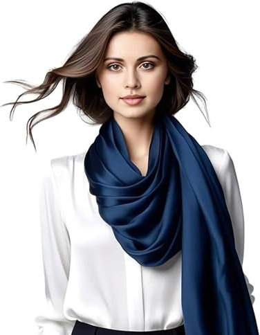 LA FERANI Damen Seidenschal 100% Seide Halstuch Seidentuch 180x90cm Uni Farbe für Anzug formelle Anlässe Stola Business Style Geschenk für Sie (Dunkel Blau)