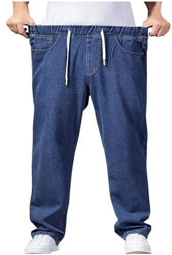 Jeans Uomo Moda Casual Elastico in Vita Gamba Dritta con Tasca e Coulisse Lavaggio Elastici Comoda Traspirante Leggeri Tinta Unita Semplice Grigio Taglie Forti 5XL