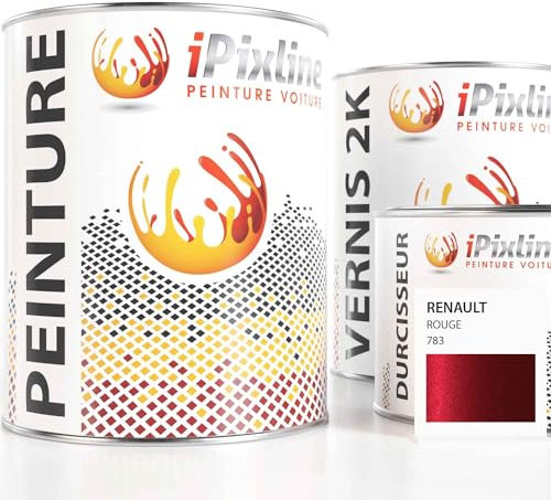 ipixline Kit Retouche Peinture Carrosserie Voiture - Pot Peinture Auto 500 ml, Vernis 2k 330 ml, Durcisseur 170 ml - Compatible avec Renault - Rouge 783